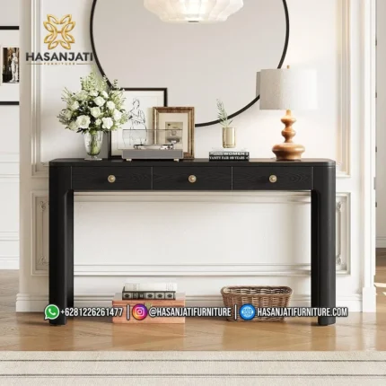 Meja konsol jati warna hitam seri Solstice 3 laci