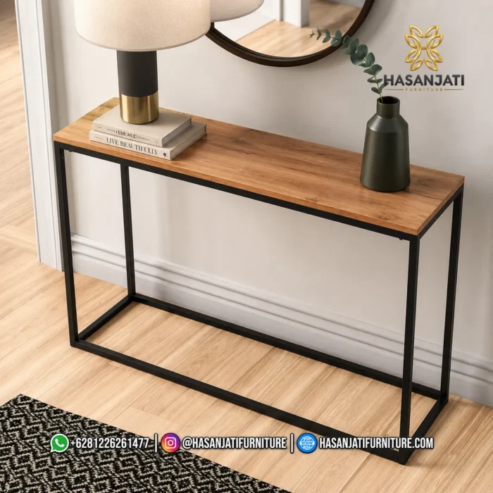 Meja Konsol Industrial Modern Kayu Jati Rangka Besi - Gambar 3