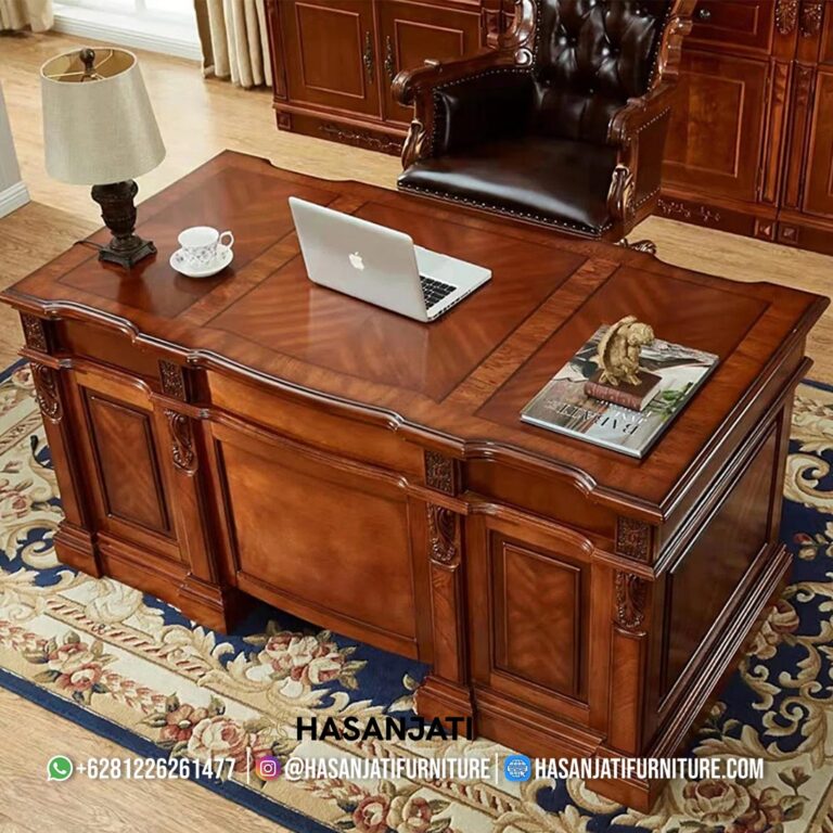 Set Meja Kantor Direktur Mewah Klasik Augustus Jati Solid