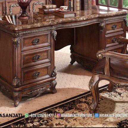 Detail Belakang Ukiran Klasik Meja Kantor Direktur Kayu Jati Solid