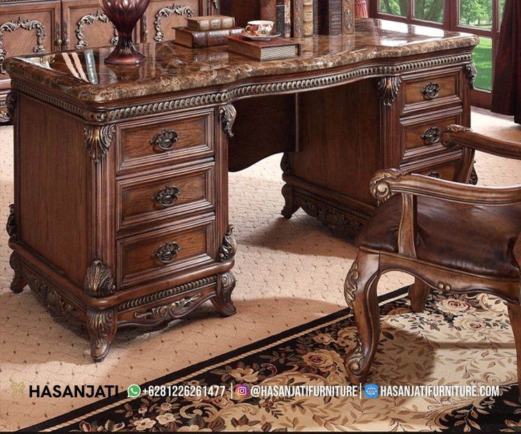 Meja kerjadirektur kayu jati Jepara nampak detail belakang dengan 7 laci