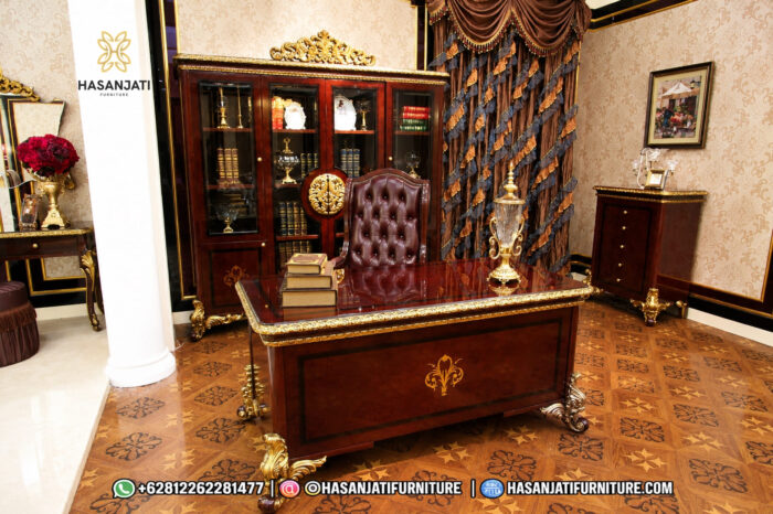 Meja Kerja Direktur Mewah Ukiran Emas Palace Desk Jati