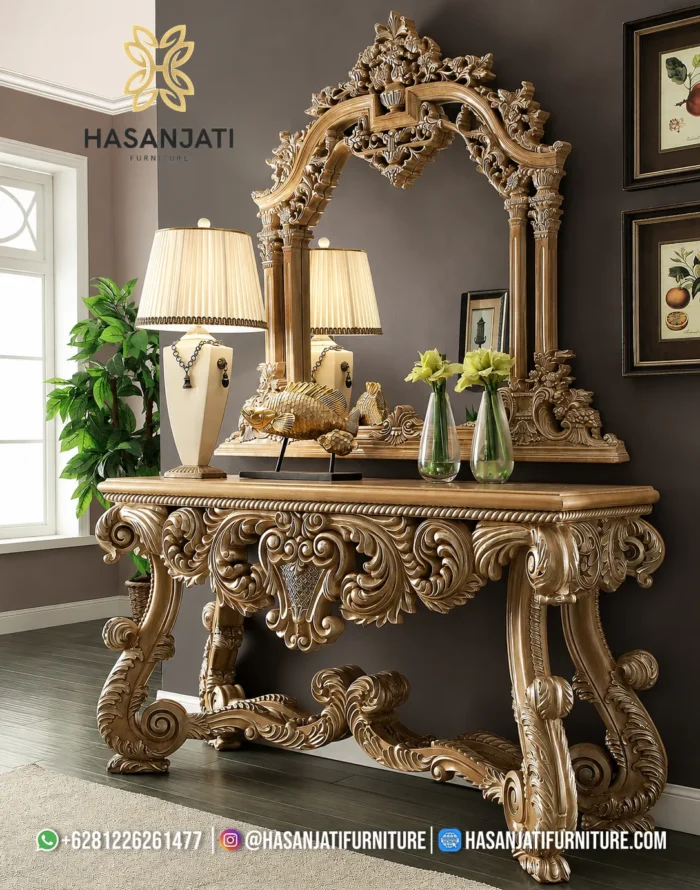 Set Meja Konsol Mewah Royal Kingdom Gold Ukiran Jepara - Gambar 2