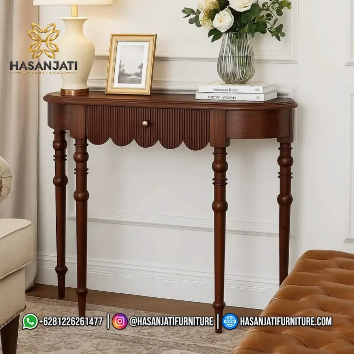 Meja Konsol Jati Half Moon Klasik Tradisional - Gambar 3