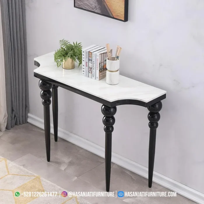 Meja Konsol Minimalis Modern Camille Marmer Putih Jepara - Gambar 2
