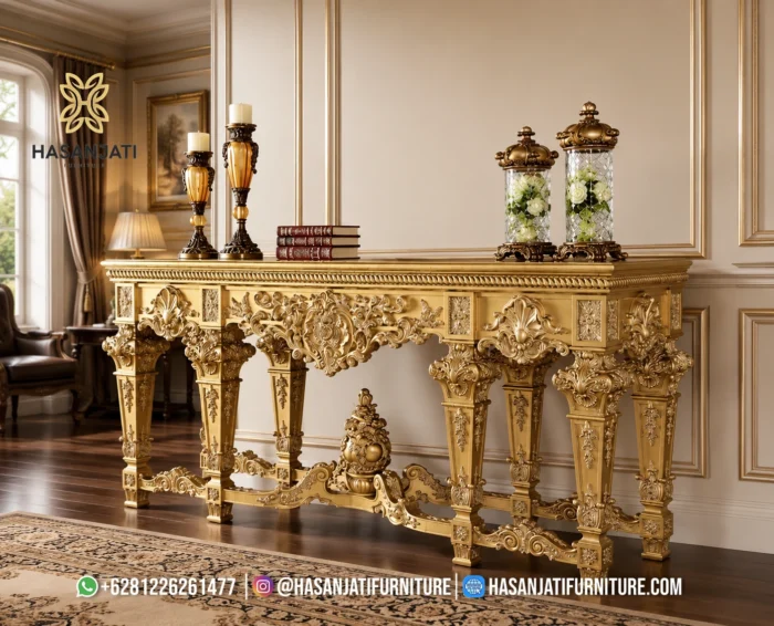 Set Meja Konsol Mewah Bernadette Antique Gold Jepara - Gambar 3