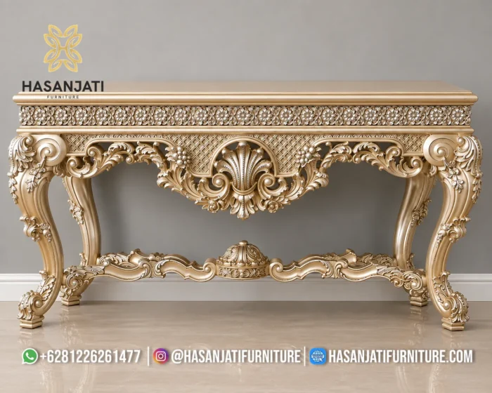 Set Meja Konsol Mewah Prosecco Champagne Gold Ukiran Jepara - Gambar 3