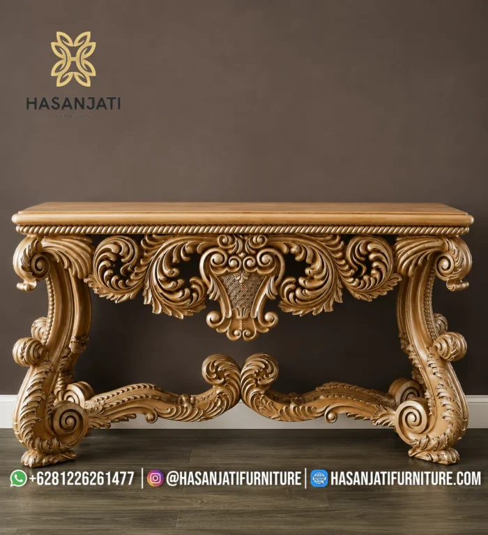 Set Meja Konsol Mewah Royal Kingdom Gold Ukiran Jepara - Gambar 3