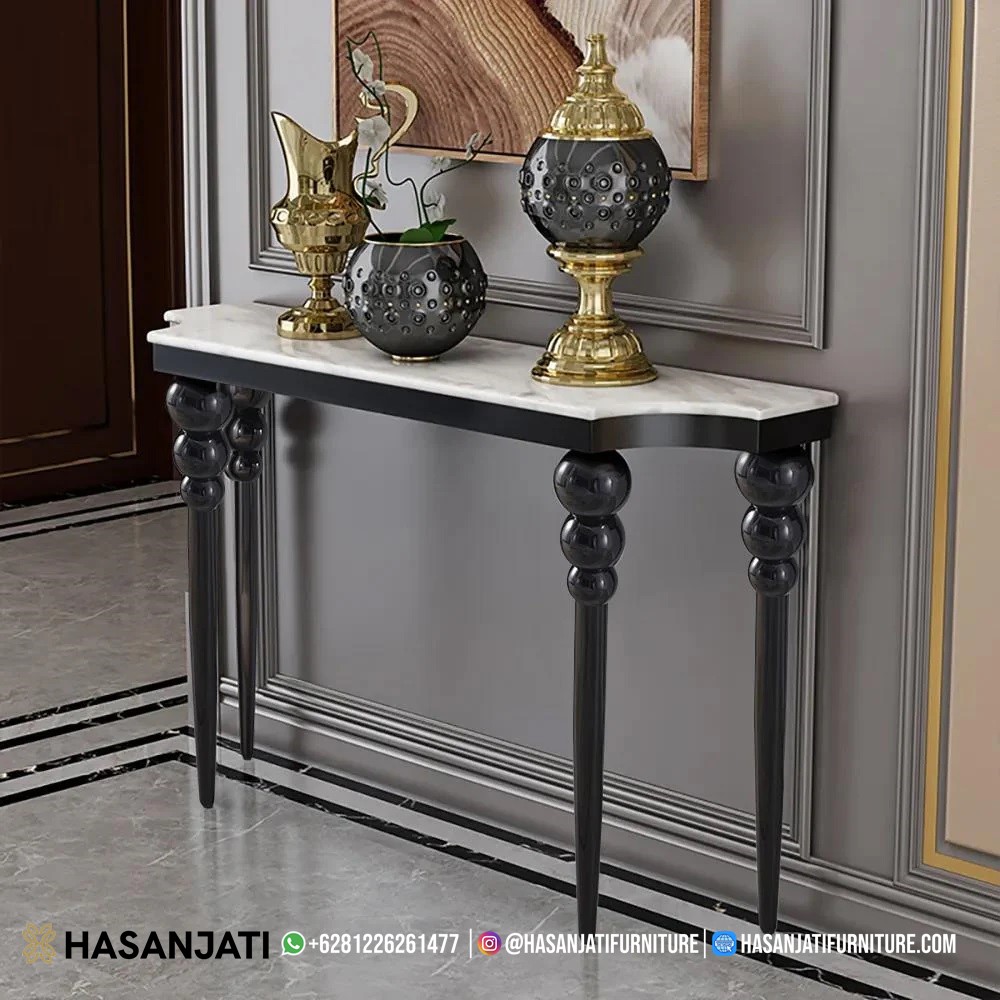 Meja konsul klasik modern dengan top marmer elegan