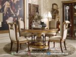 Set Meja Makan Klasik Mewah Bundar Kombinasi Gold Leaf Formasi 4 Kursi