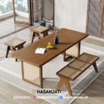 Set Meja Makan Jati Minimalis Rotan Bench Formasi Bangku Dan Stool