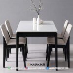 Set Meja Makan Minimalis Marmer Kaki Hitam Formasi Full 4 Kursi Simetris