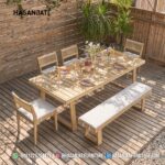 Set Meja Makan Taman Jati Minimalis Outdoor Bench Formasi 4 Kursi