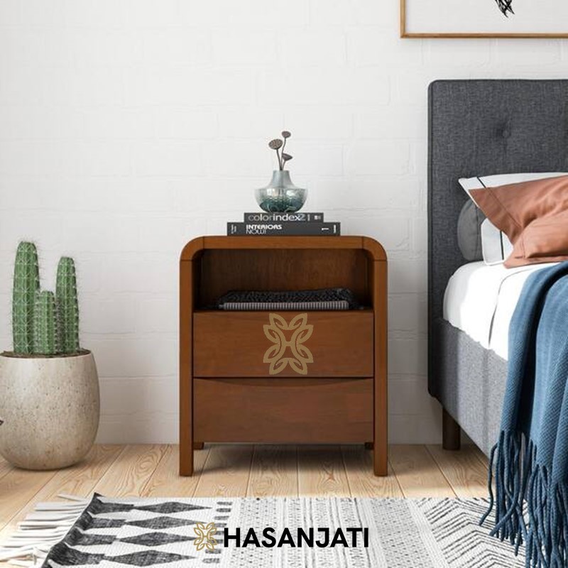 Meja nakas jati jepara model minimalis nightstand warna brown
