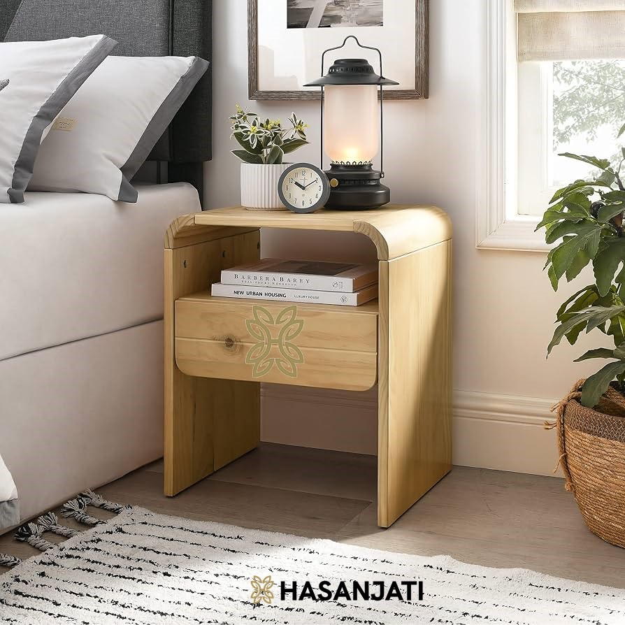 Meja nakas kamar tidur minimalis jati warna natural