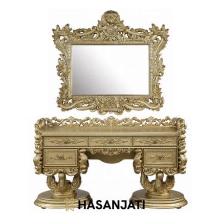 Meja rias mewah klasik ukiran Jepara warna emas