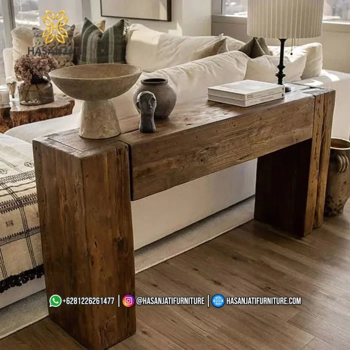 Meja Konsol Jati Solid Block Rustic - Gambar 2