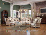 Set Sofa Tamu Klasik Eropa Ukiran Duco Cream