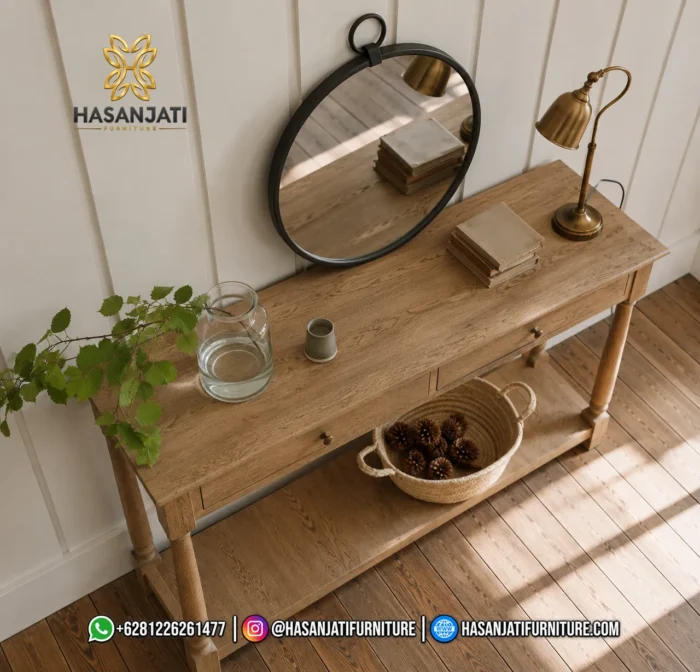 Meja Konsol Austin Jati Dua Laci Minimalis - Gambar 3