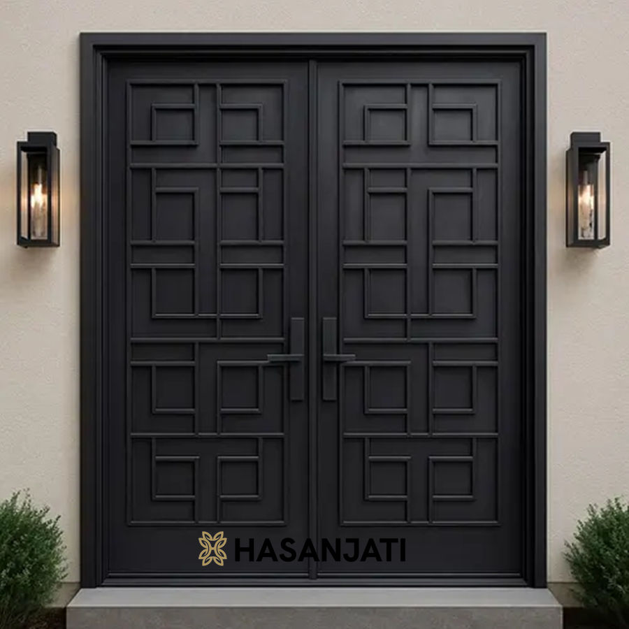 Pintu rumah utama jati klasik warna hitam model terbaru