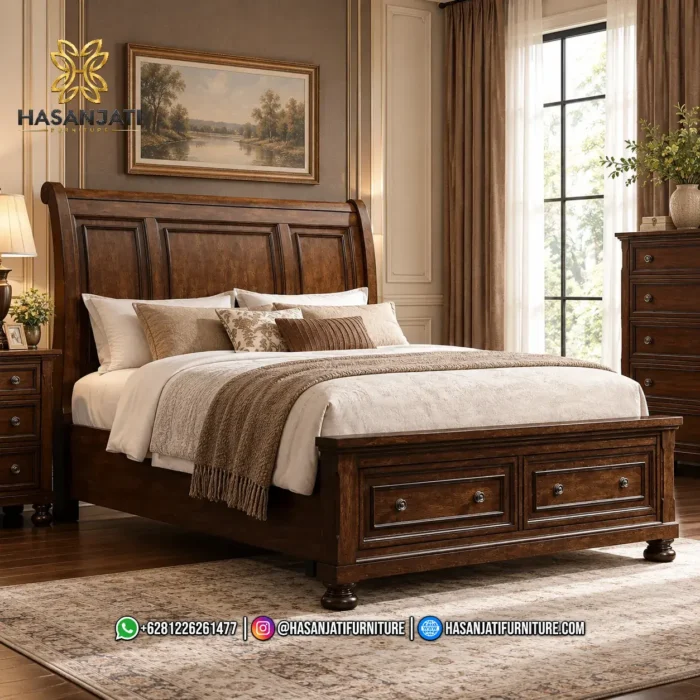 Set Kamar Tidur Jati Porter Vintage Brown - Gambar 2