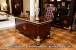 Set Meja Kantor Direktur Mewah Klasik Palace Kursi Kulit Marun