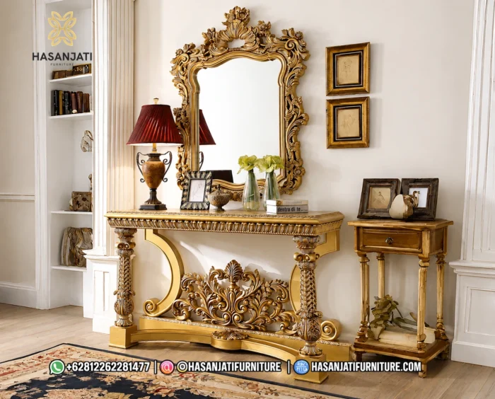 Set Meja Konsol Mewah La Francaise Full Gold Leaf Jepara - Gambar 1
