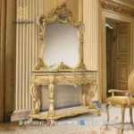 Set Meja Konsol Mewah Louvre Ivory Gold Ukiran Jepara - Gambar 2