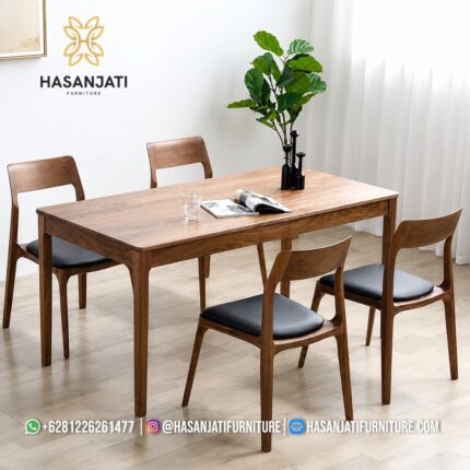 Set Meja Makan Jati Minimalis Modern Baur Formasi 4 Kursi