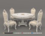 Set Meja Makan Klasik Ivory Gold Ukiran Jepara Formasi 4 Kursi Bundar