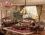 Set Sofa Tamu Jati Klasik Mewah Royal Leather Ukiran Gold Leaf