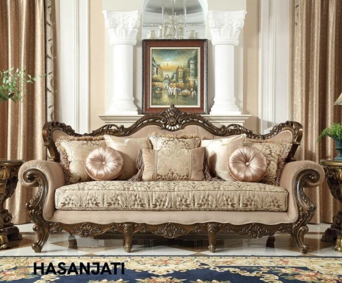 Sofa 3 seater Victorian Santorini dengan ukiran jati Jepara