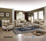 Set Sofa Tamu Klasik Mewah Warna Silver Champagne Gaya Eropa