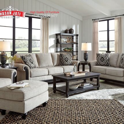 Set Sofa Tamu Jati Klasik American Style Warna Light Grey