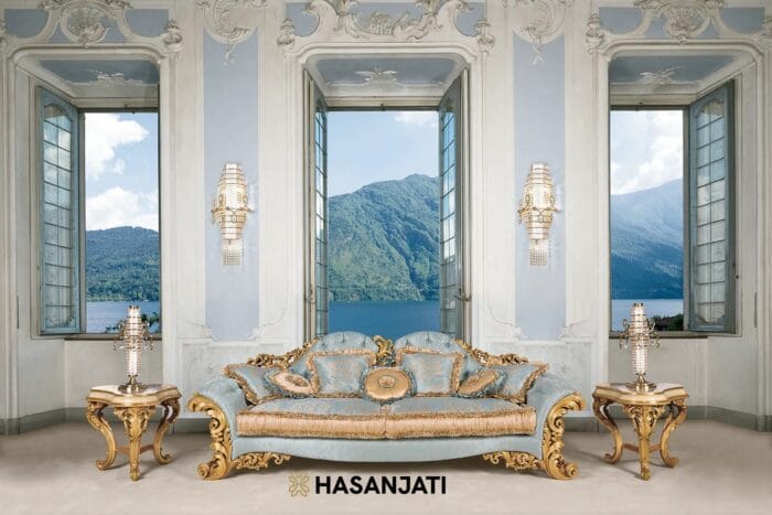 sofa tamu mewah ukiran jepara warna biru