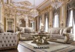Sofa tamu mewah ukiran Jepara warna gold elegan bergaya klasik