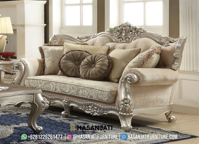 Sofa Panjang 3 Seater Warna Silver Champagne Klasik